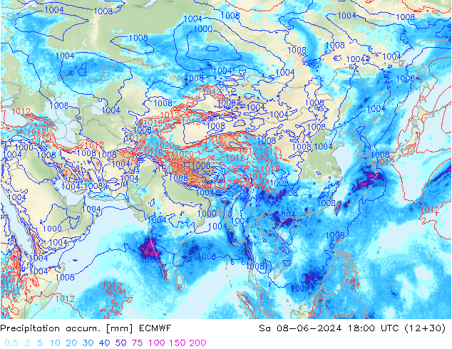 Precipitación acum. ECMWF sáb 08.06.2024 18 UTC