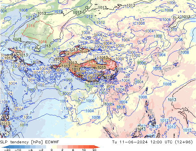 Tendance de pression  ECMWF mar 11.06.2024 12 UTC