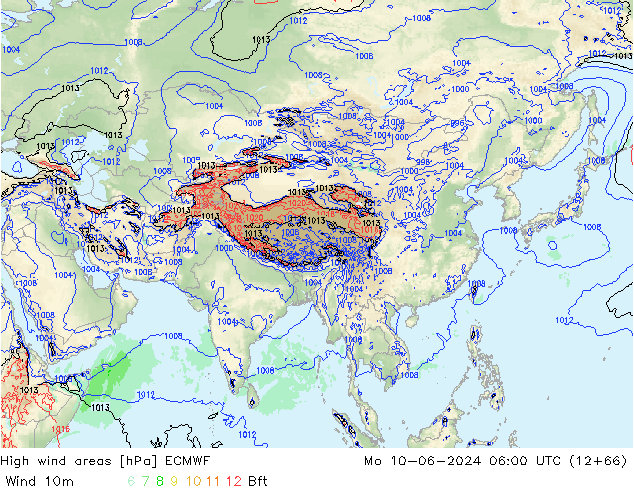 Izotacha ECMWF pon. 10.06.2024 06 UTC