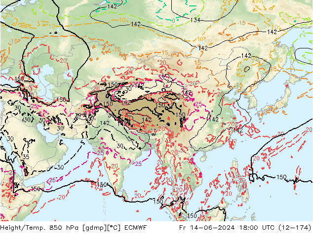 Height/Temp. 850 hPa ECMWF Pá 14.06.2024 18 UTC