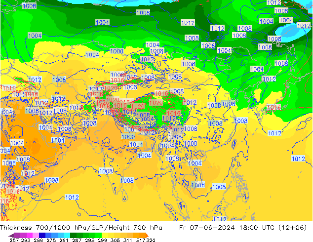 700-1000 hPa Kalınlığı ECMWF Cu 07.06.2024 18 UTC