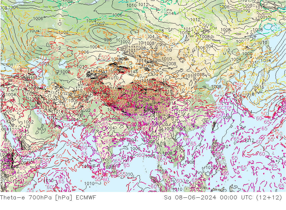 Theta-e 700hPa ECMWF Sa 08.06.2024 00 UTC