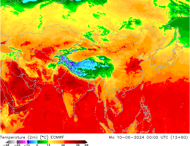 Temperature (2m) ECMWF Mo 10.06.2024 00 UTC