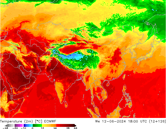 Temperature (2m) ECMWF St 12.06.2024 18 UTC