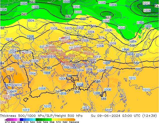 Schichtdicke 500-1000 hPa ECMWF So 09.06.2024 03 UTC