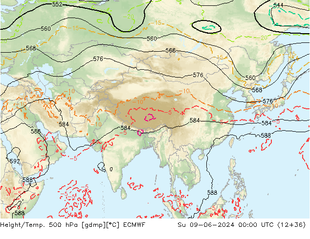 Z500/Rain (+SLP)/Z850 ECMWF Вс 09.06.2024 00 UTC