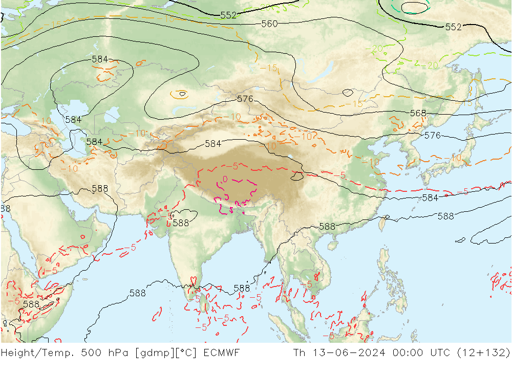 Z500/Rain (+SLP)/Z850 ECMWF Čt 13.06.2024 00 UTC