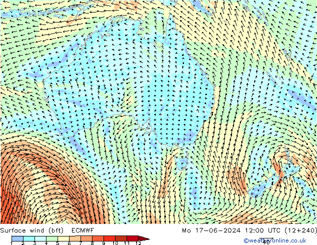 Surface wind (bft) ECMWF Mo 17.06.2024 12 UTC