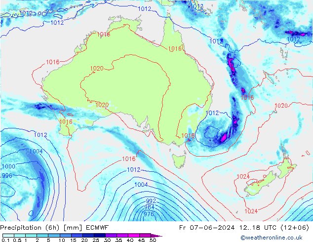 Precipitazione (6h) ECMWF ven 07.06.2024 18 UTC