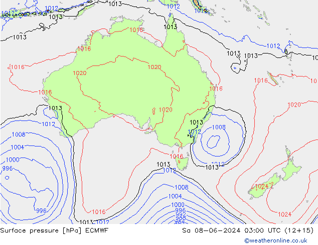 Surface pressure ECMWF Sa 08.06.2024 03 UTC