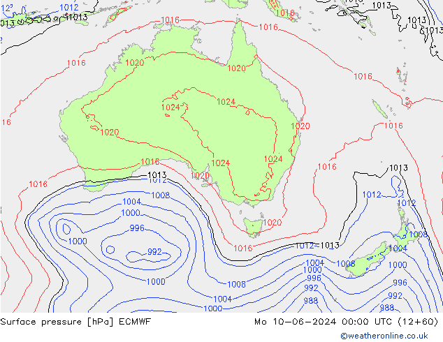 Presión superficial ECMWF lun 10.06.2024 00 UTC