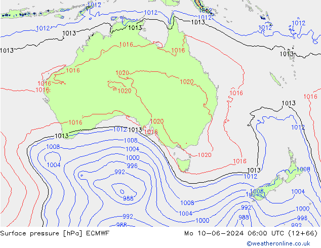 pressão do solo ECMWF Seg 10.06.2024 06 UTC