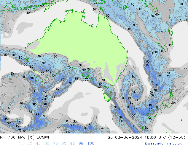 RH 700 hPa ECMWF Sa 08.06.2024 18 UTC