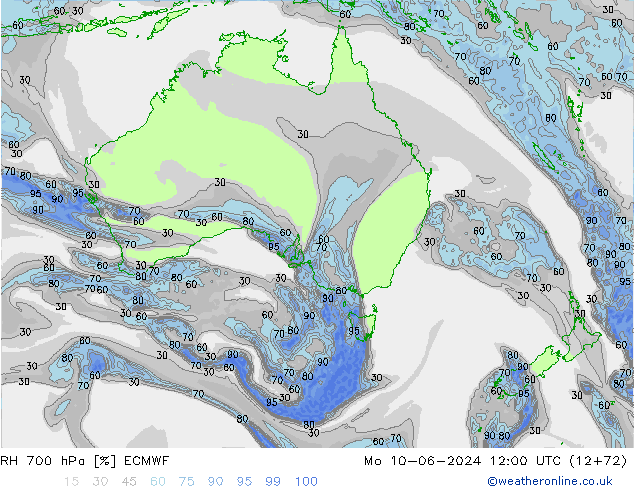 RH 700 hPa ECMWF Mo 10.06.2024 12 UTC