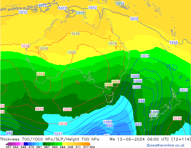 Thck 700-1000 hPa ECMWF śro. 12.06.2024 06 UTC