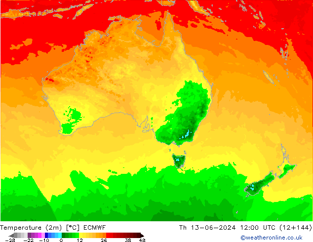 карта температуры ECMWF чт 13.06.2024 12 UTC