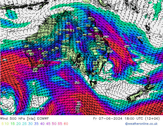 Wind 500 hPa ECMWF Fr 07.06.2024 18 UTC