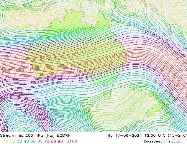 Rüzgar 200 hPa ECMWF Pzt 17.06.2024 12 UTC