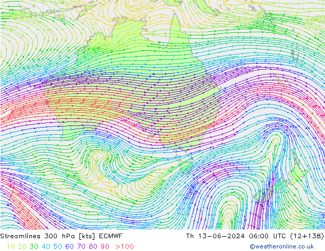 Streamlines 300 hPa ECMWF Th 13.06.2024 06 UTC