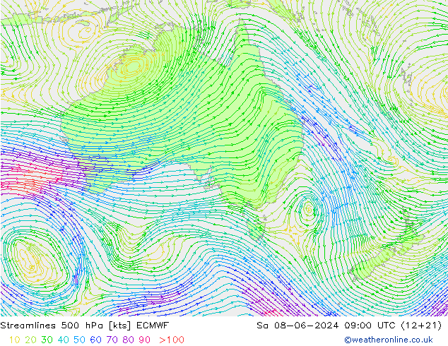 Stromlinien 500 hPa ECMWF Sa 08.06.2024 09 UTC