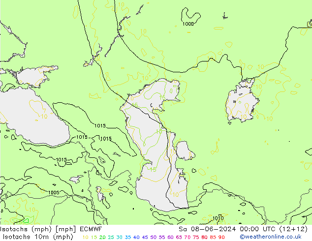 Isotaca (mph) ECMWF sáb 08.06.2024 00 UTC