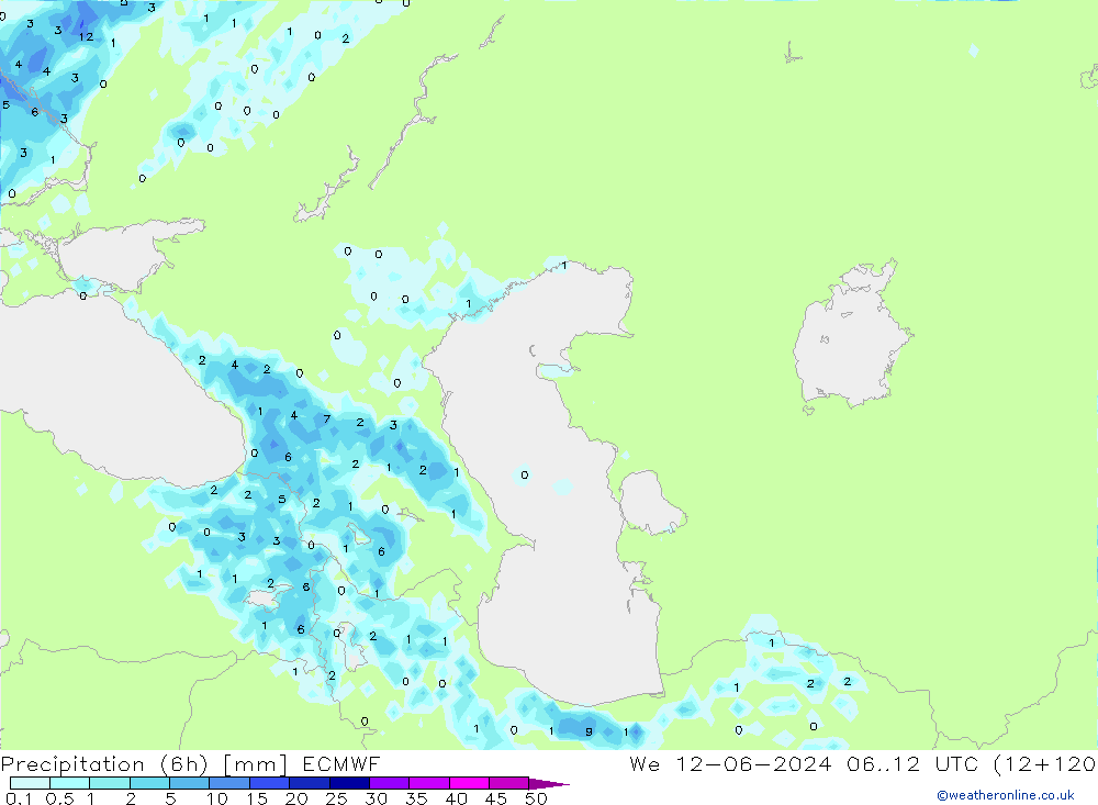 Precipitation (6h) ECMWF We 12.06.2024 12 UTC