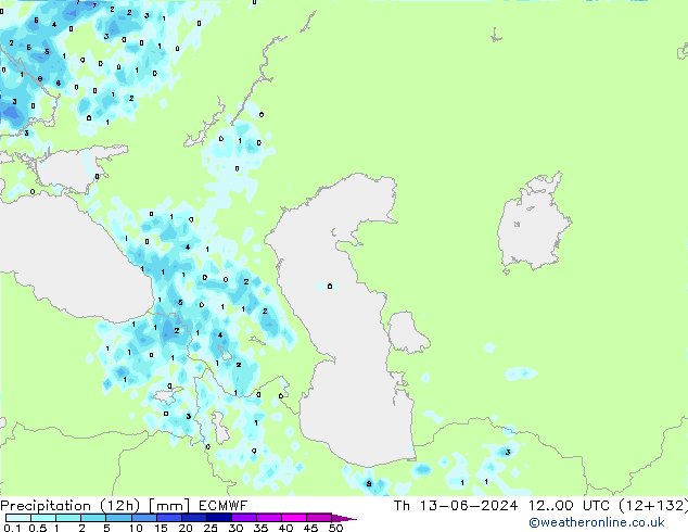 осадки (12h) ECMWF чт 13.06.2024 00 UTC