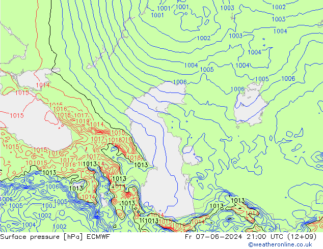 pressão do solo ECMWF Sex 07.06.2024 21 UTC