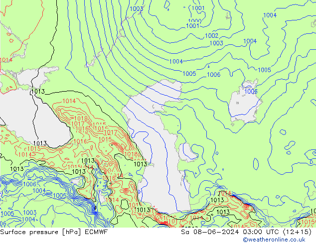 Atmosférický tlak ECMWF So 08.06.2024 03 UTC