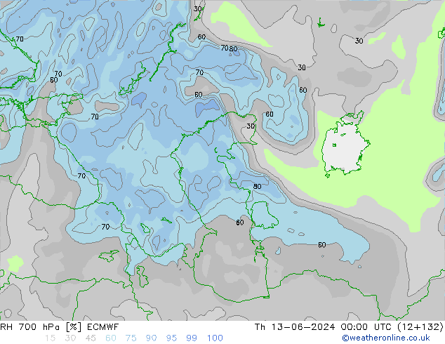 Humidité rel. 700 hPa ECMWF jeu 13.06.2024 00 UTC