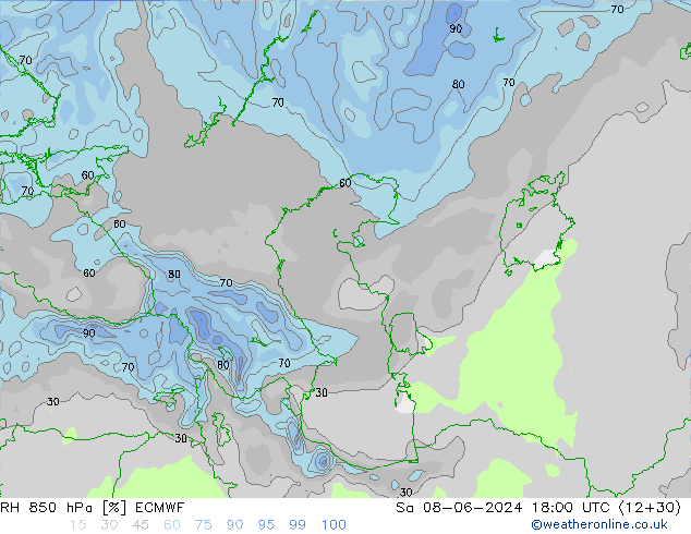 RH 850 hPa ECMWF Sa 08.06.2024 18 UTC