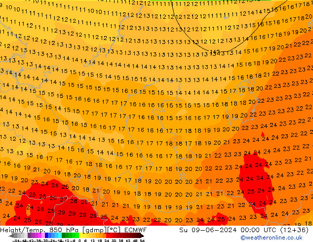 Height/Temp. 850 hPa ECMWF Su 09.06.2024 00 UTC