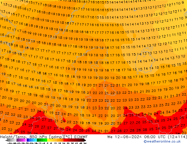 Height/Temp. 850 hPa ECMWF Mi 12.06.2024 06 UTC