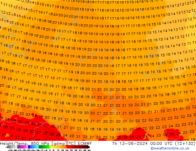 Height/Temp. 850 hPa ECMWF Th 13.06.2024 00 UTC