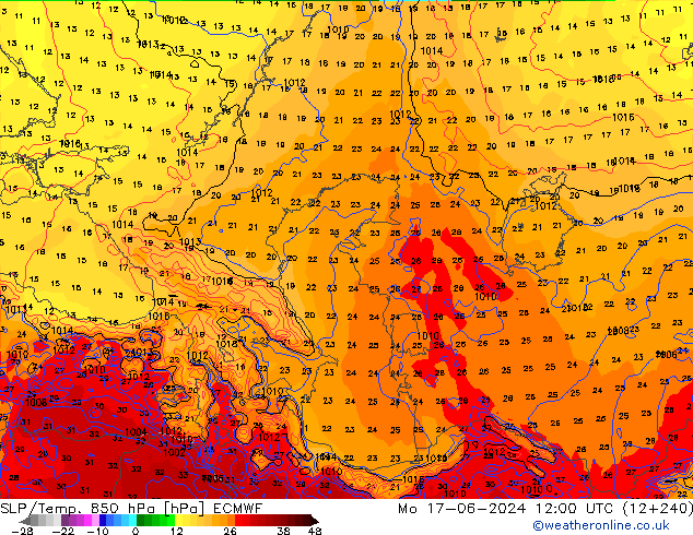 SLP/Temp. 850 hPa ECMWF Seg 17.06.2024 12 UTC