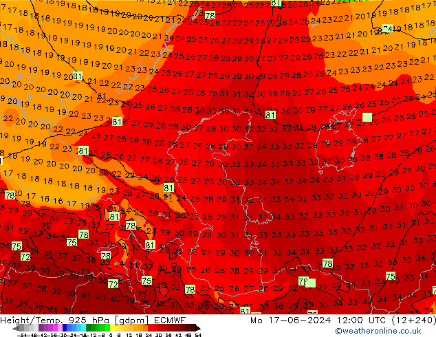 Height/Temp. 925 hPa ECMWF lun 17.06.2024 12 UTC