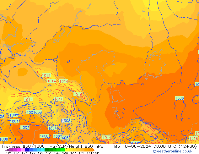 Thck 850-1000 hPa ECMWF Mo 10.06.2024 00 UTC