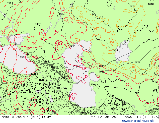 Theta-e 700hPa ECMWF wo 12.06.2024 18 UTC