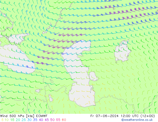 Wind 500 hPa ECMWF Fr 07.06.2024 12 UTC