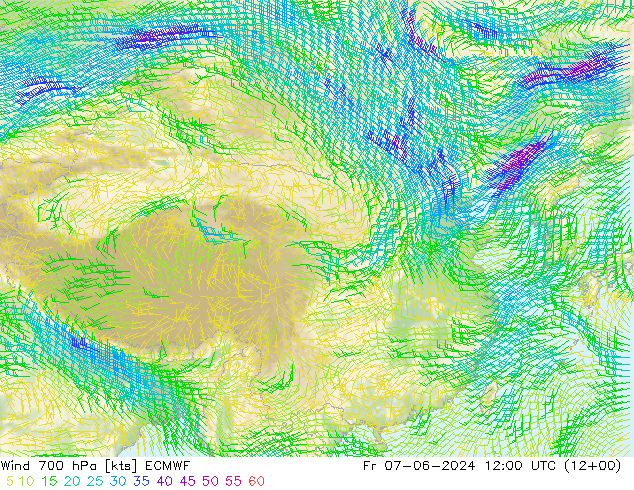 Wind 700 hPa ECMWF Fr 07.06.2024 12 UTC