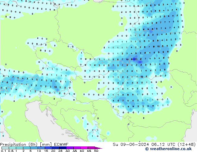 Z500/Regen(+SLP)/Z850 ECMWF zo 09.06.2024 12 UTC