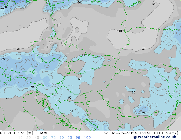 RH 700 hPa ECMWF Sáb 08.06.2024 15 UTC