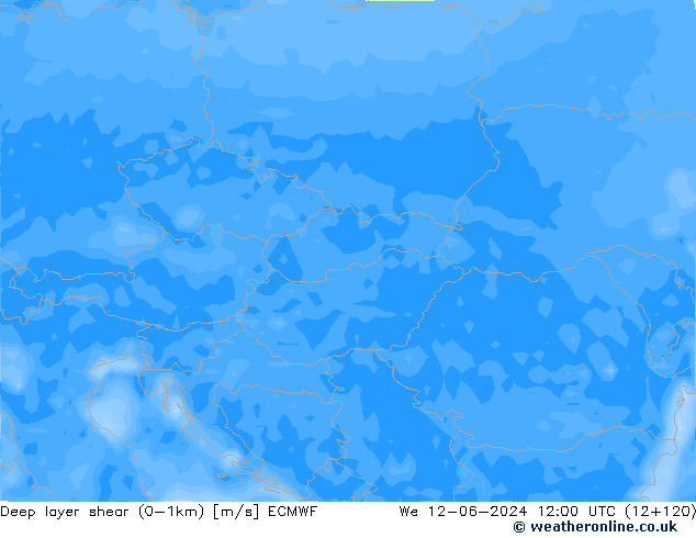 Deep layer shear (0-1km) ECMWF  12.06.2024 12 UTC