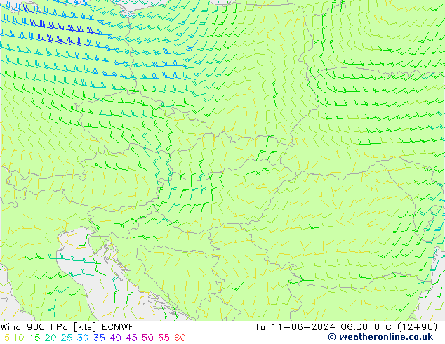 Vent 900 hPa ECMWF mar 11.06.2024 06 UTC