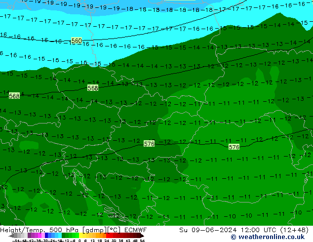 Z500/Regen(+SLP)/Z850 ECMWF zo 09.06.2024 12 UTC