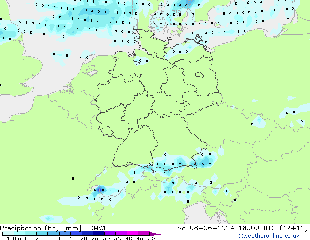 Precipitação (6h) ECMWF Sáb 08.06.2024 00 UTC