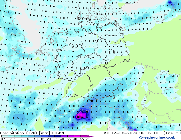 Precipitação (12h) ECMWF Qua 12.06.2024 12 UTC