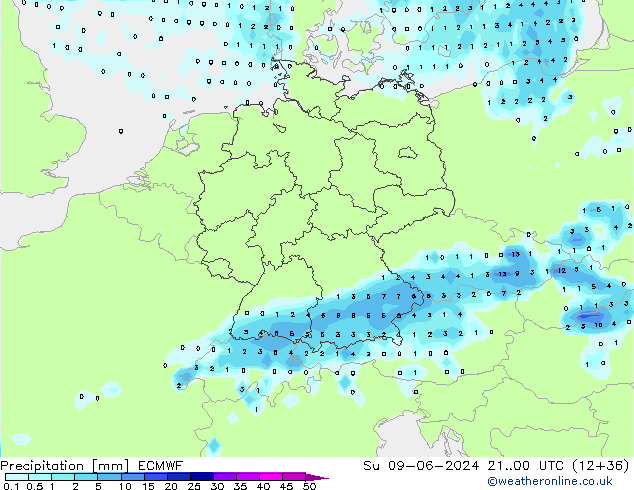 Niederschlag ECMWF So 09.06.2024 00 UTC