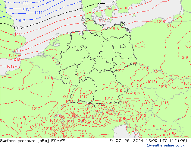 Surface pressure ECMWF Fr 07.06.2024 18 UTC