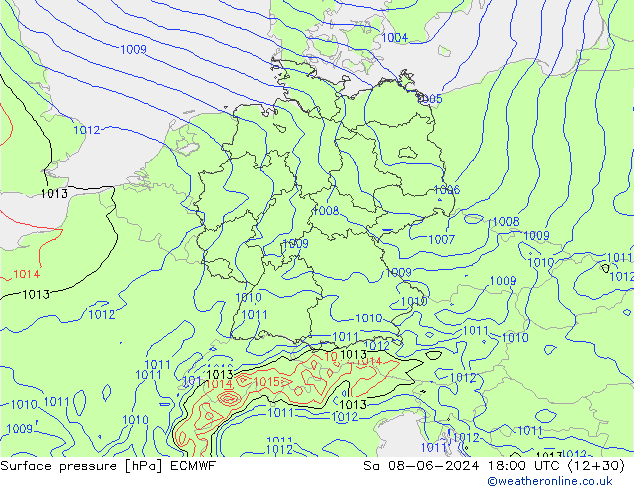 Pressione al suolo ECMWF sab 08.06.2024 18 UTC